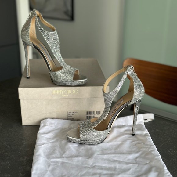 Jimmy Choo LANA 120 Silver Shoes 37.5 - Picture 4 of 9
